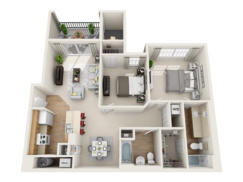 Floor plan for 2 beds, 2 baths, 1078 sqft